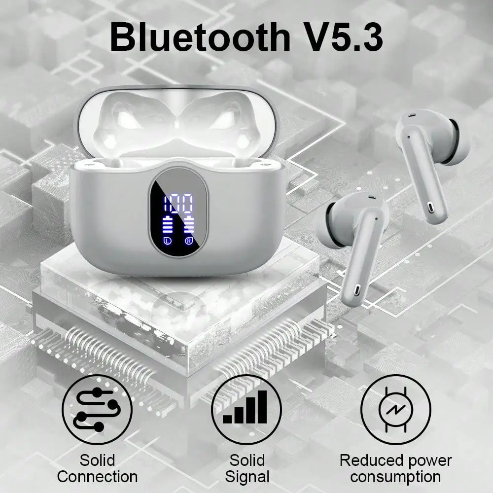 Ordtop Wireless Earbuds Bluetooth Headphones 48H Playtime Ear Buds/With LED Power Display, IPX7 Waterproof Bluetooth 5.4 Earphones