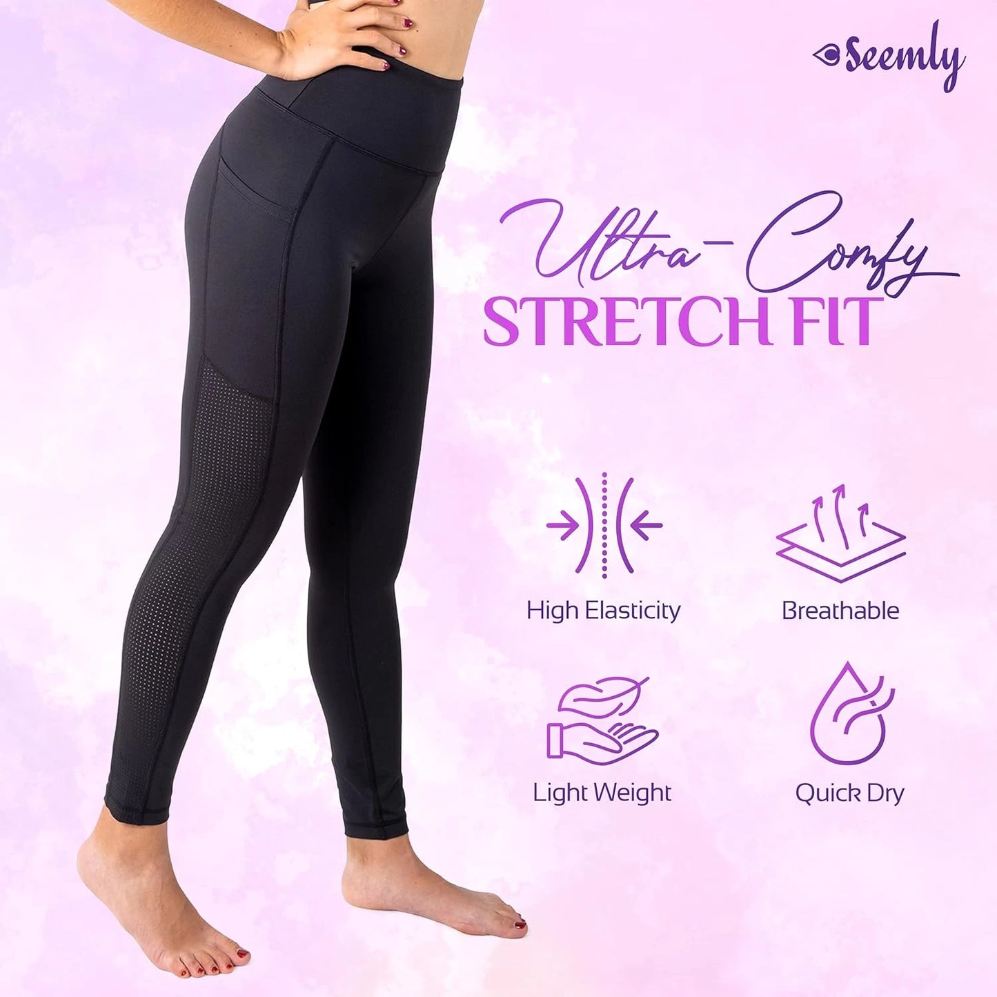 Pack of 01 Seemly High Waisted Leggings with Pockets/for Tummy Control and Breathable Yoga Pants