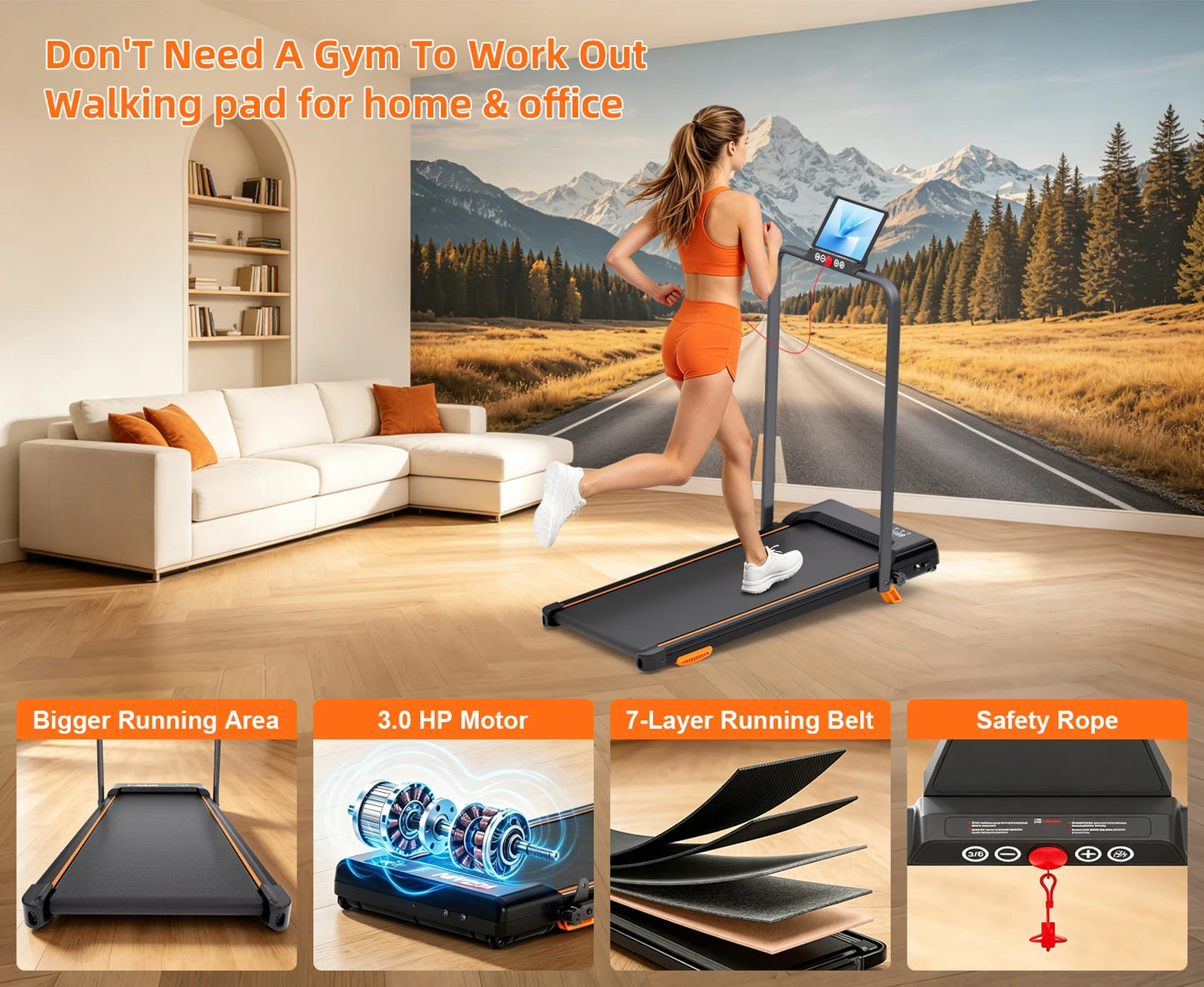 3.0HP Folding Treadmill with 12% Adjustable Incline, 14.9" x 36.4" Wide/7‑Layer Shock‑Absorbing Running Belt, 0.6‑8MPH Quiet Treadmill