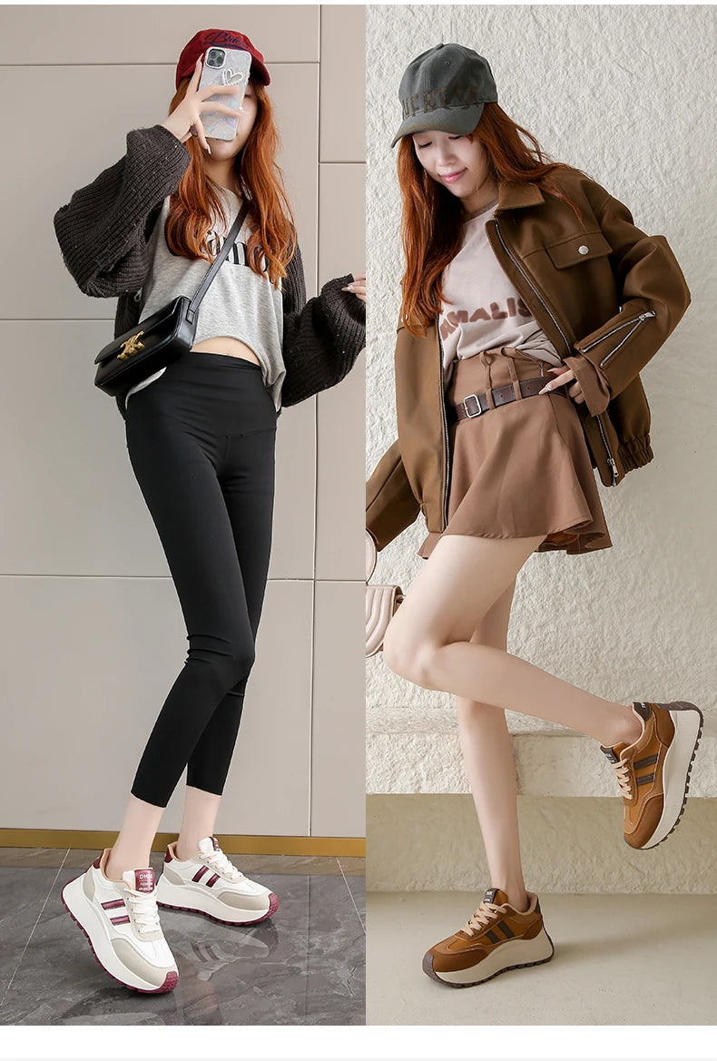 New Summer Autumn Women's Shoes With Thick Sole Casual Board Shoes/Spliced Sports Leather Surface Shoes For Students