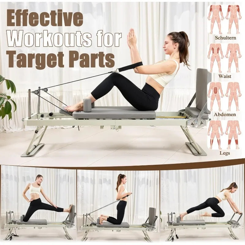 Pilates Reformer Foldable Pilates Reformer Home Gym Equipment/Core Pilates Bed for Home Workouts with Dual Resistance