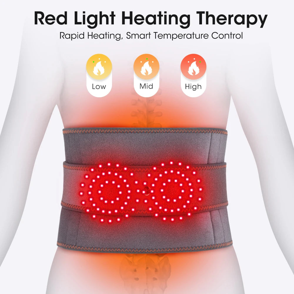 Cordless Heated Waist Massager Belt with Vibration 3-Level Adjustable/Heat & Massage Intensity Rechargeable Lumbar Heating Pad