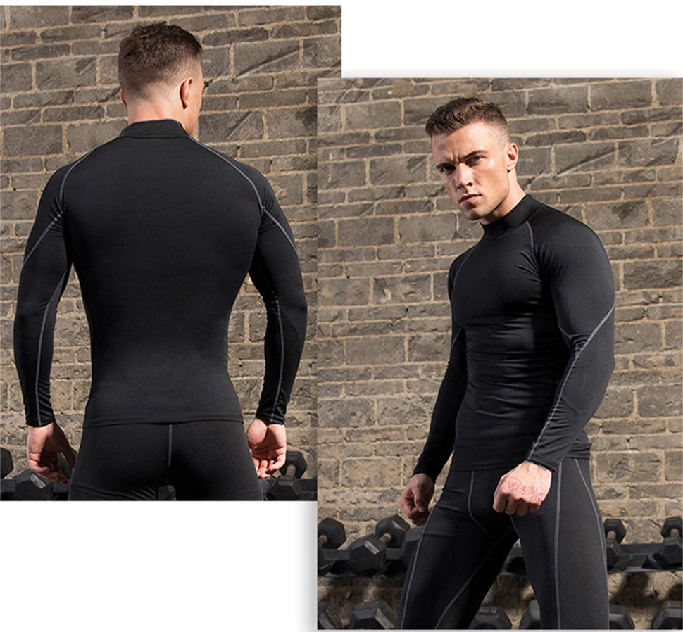 Men Bodybuilding Sport T-shirt Quick Dry Running Shirt Long Sleeve/Compression Top Gym T Shirt Men Fitness