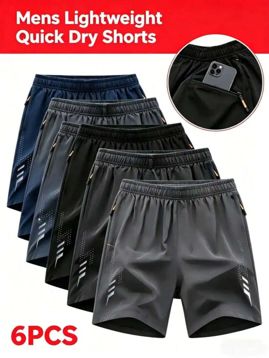6pcs Men's Quick Dry Breathable Sports Shorts Ice Silk/Casual Athletic Shorts For Summer Gym Beach