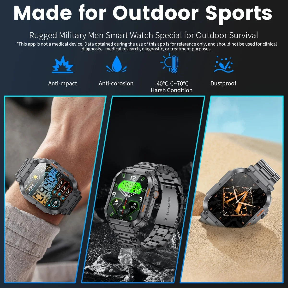 LIGE Outdoor Sports Fitness Smartwatch For Men 1.96 Inch Screen/Bluetooth Calling Waterproof Keeps Track of Blood Oxygen