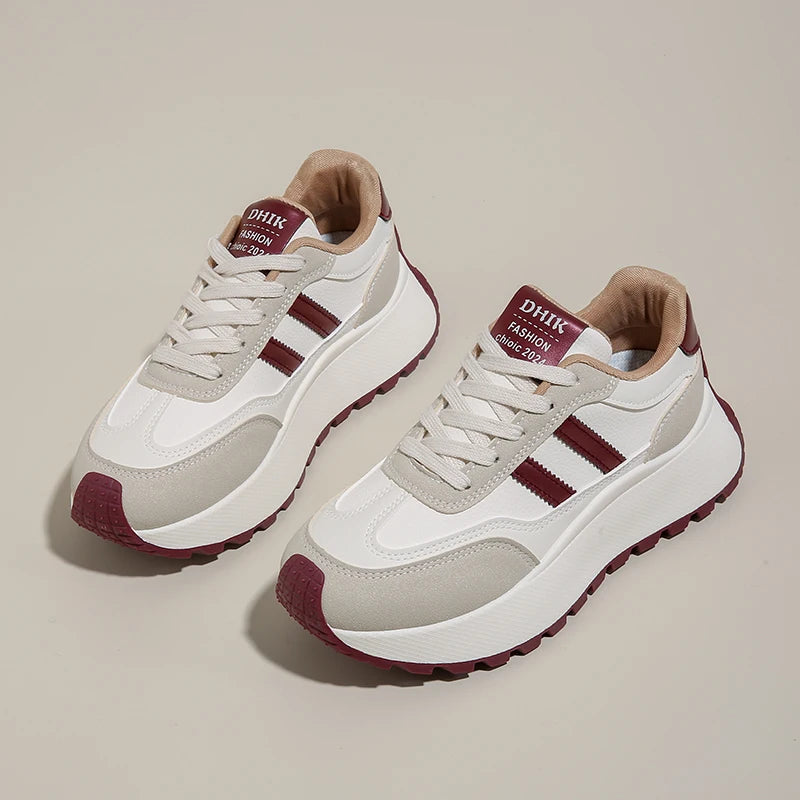 New Summer Autumn Women's Shoes With Thick Sole Casual Board Shoes/Spliced Sports Leather Surface Shoes For Students