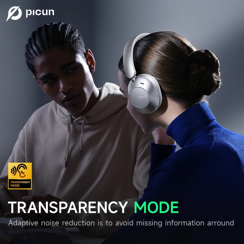 Picun F6 ANC Wireless Headphones Bluetooth 5.4 Hi-Res Audio Over Ear/Headset 52dB Hybrid Active Noise Cancellation Earphone 120H