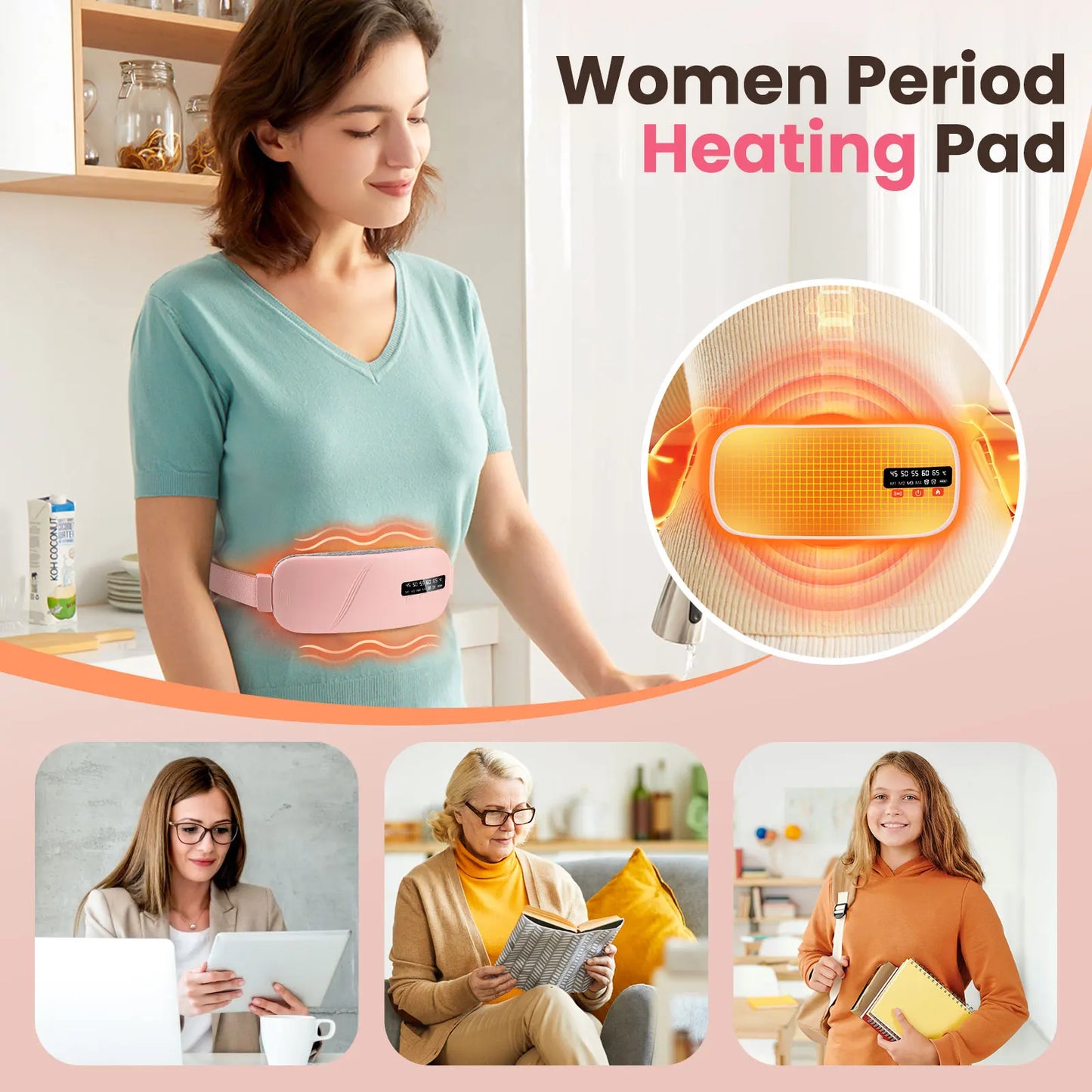 5 Modes Electric Heating Vibration Waist Massage Belt Smart Warm Palace/Women Menstrual Heating Pad for for Cramps Period Relief