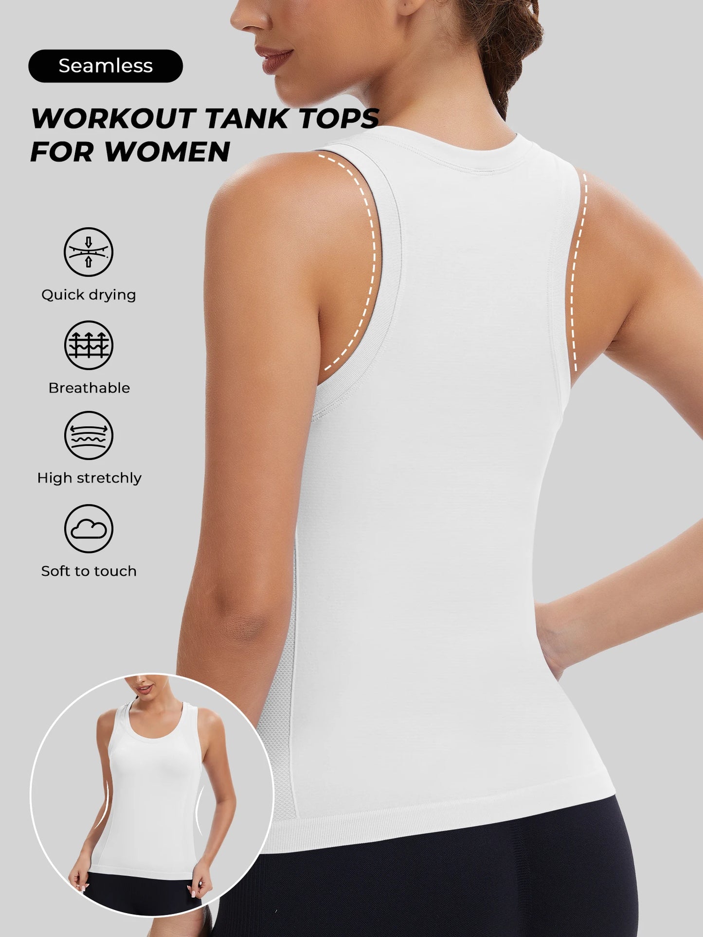 Workout Tank Tops for women Racerback Tank tops/Seamless Gym Tops Sleeveless Athletic Yoga Running Shirts