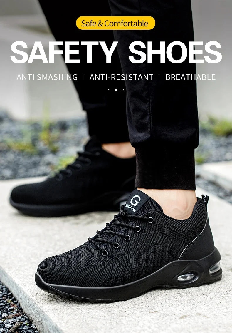 Men Safety Shoes Work Boots Summer Solid Color Lightweight Breathable/Steel Toe Anti-Smash Indestructible Tactical Work Sneakers
