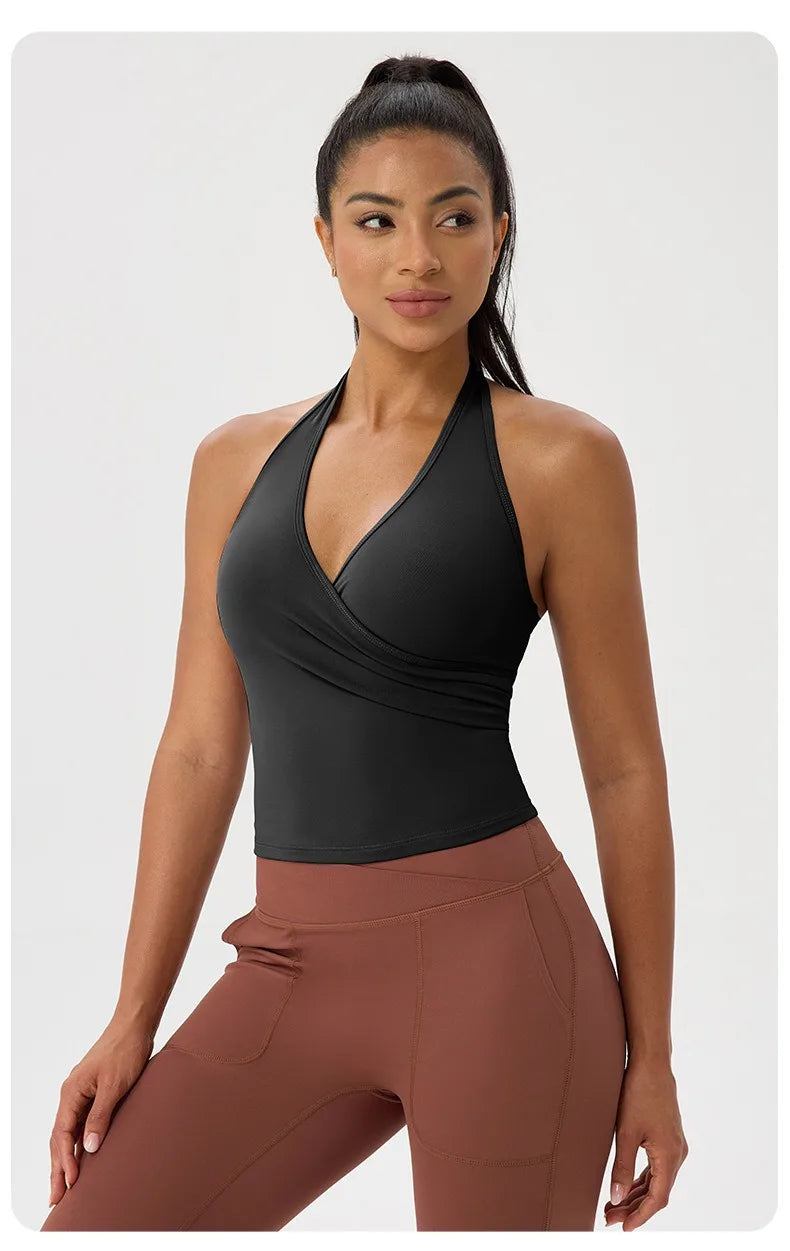 Summer Women's Sports Yoga Vest Halter Neck Gym Sports Bra/Sexy Yoga Fitness Tank Top Slim-fit Quick-dry Sports Running Vest