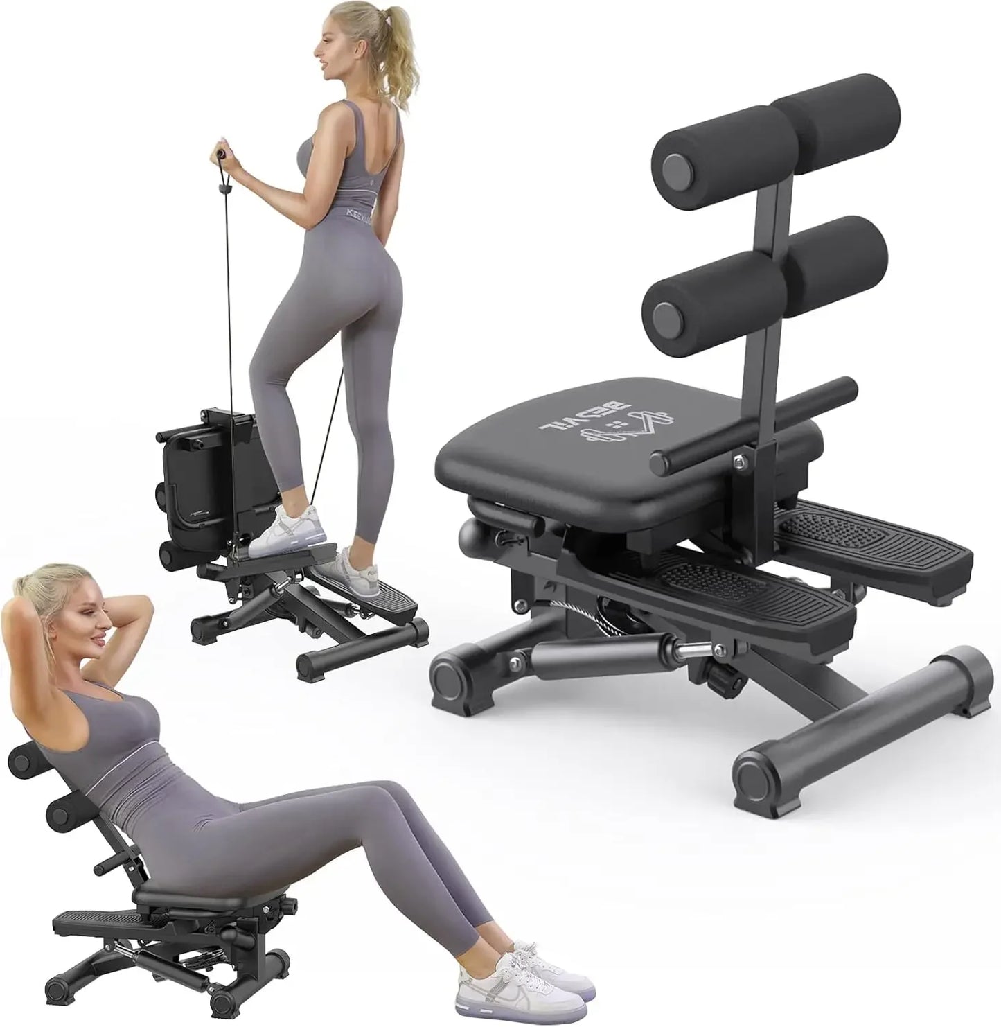 Steppers for Exercise at Home Stair Stepper with Resistance Bands/Ab Crunch Machine for Stomach Workout 330lbs Capacity