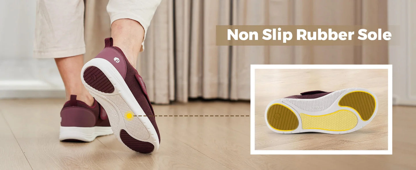FitVille Wide Women's Diabetic Walking Shoes Adjustable Orthopedic/Comfort Sneakers for Elderly Women Foot Pain Relief Footwear