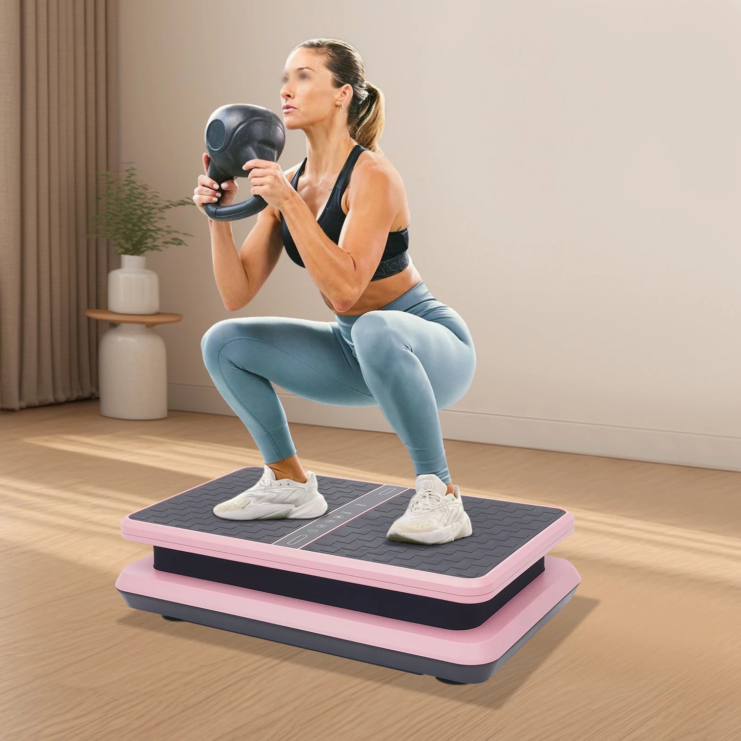 Vertical Vibration Plate Machine 330LBS Capacity Whole Body/Workout Fitness Equipment w/ Remote Control & Resistance Bands
