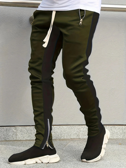 Men Sweatpants Jogging Pants Men Casual Pants Men Stylish Color Block/Zip Pockets Drawstring Sports Skinny Pants Trousers Pants