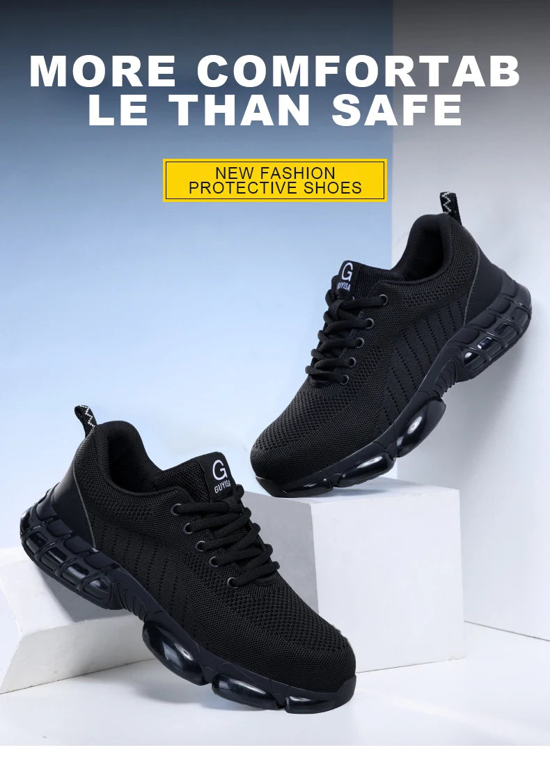 Men Safety Shoes Work Boots Summer Solid Color Lightweight Breathable/Steel Toe Anti-Smash Indestructible Tactical Work Sneakers