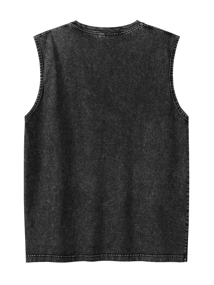 Men Tank Top 100% Cotton 230G Heavyweight Washed Vintage/Oversized Summer Street Casual Sleeveless Shirt