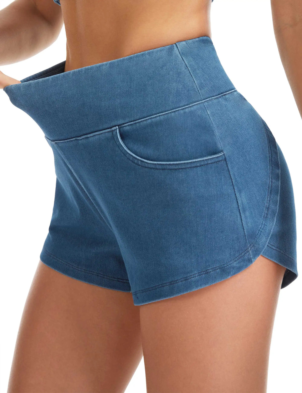 THE GYM PEOPLE Women's Stretchy Side Slit Denim Short/High Waist Pull On Jean Shorts With Pockets