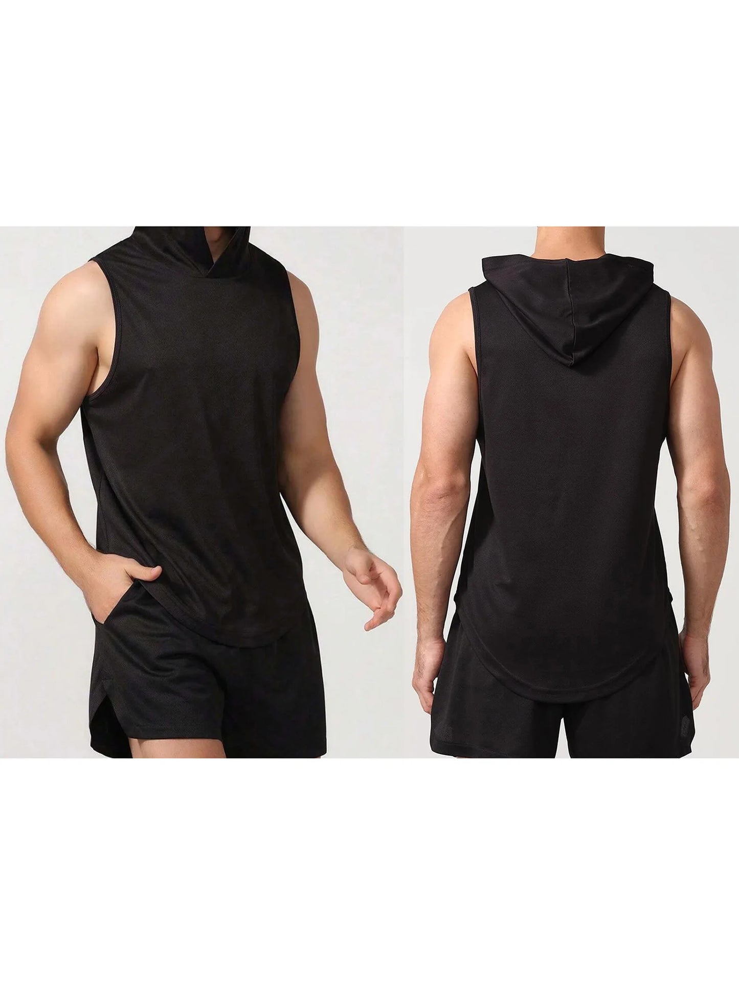 Men s Sleeveless Hooded Workout Tank Top Solid Color Athletic/Gym Vest for Bodybuilding and Summer Fitness Training
