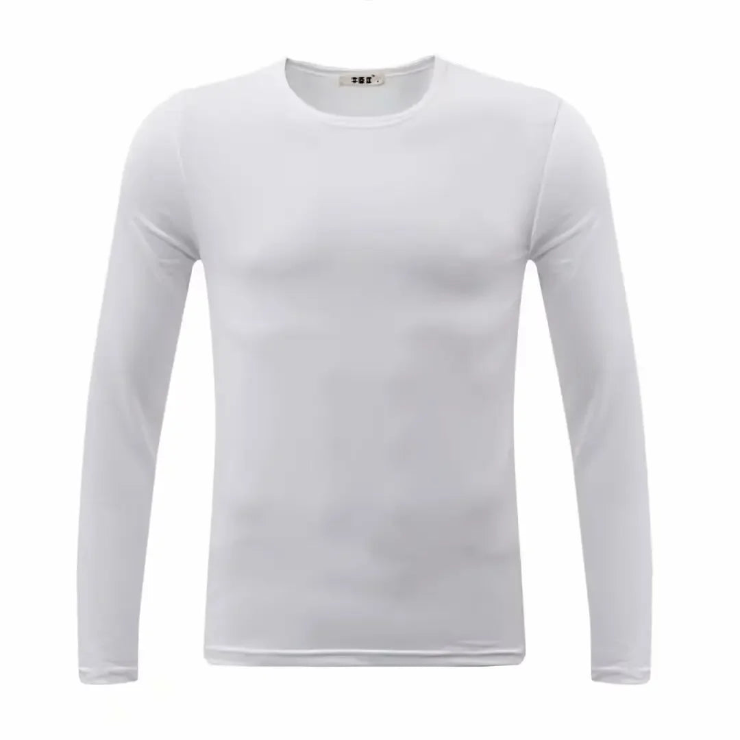 Men's Long Sleeve Thermal Underwear Fleece Lined Thick T-Shirt/round Neck Slim Fit Base Shirt Pure Color Inner Wear Autumn Top