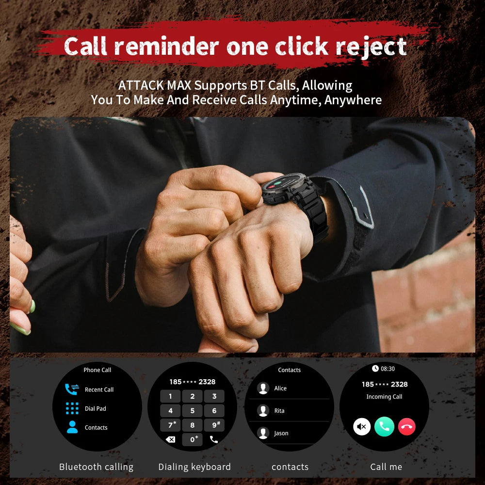 LOKMAT New ATTACK MAX Sport Rugged Smart Watch BT Calls Waterproof/Military Smartwatches Heart Rate Monitor Fitness Tracker