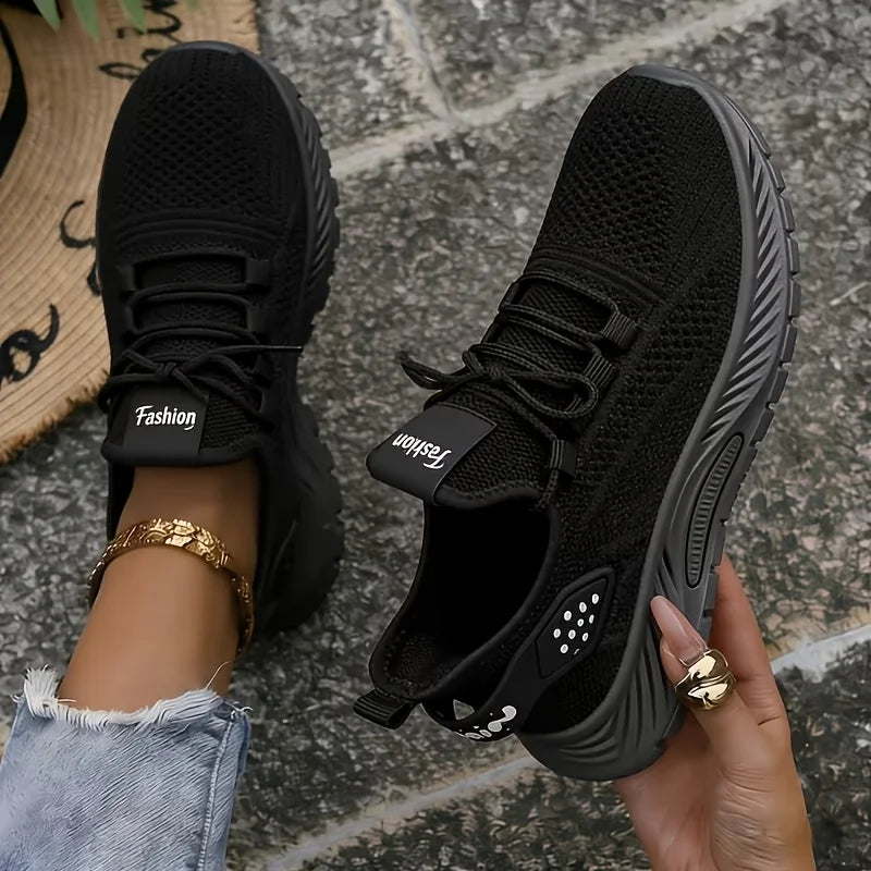 Women Platform Chunky Sneakers Breathable Flying Knit Lace Up/Two Wear Back Slip On Walking Shoes Lightweight Non Slip Thick Sole