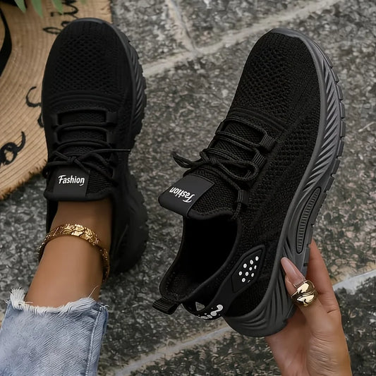 Women Platform Chunky Sneakers Breathable Flying Knit Lace Up/Two Wear Back Slip On Walking Shoes Lightweight Non Slip Thick Sole