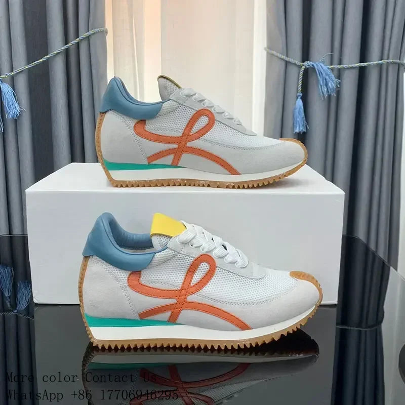 Fashion Men Trainers Shoes Designer Sneaker Flow Runner/In Nylon Lace Up A Soft Rubber Upper Honey Rubber Waves Sole