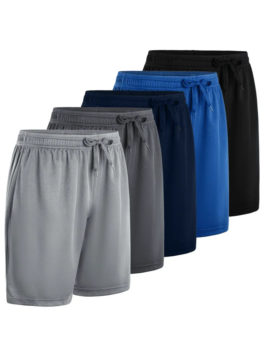 5 Pcs Men's Athletic Performance Shorts Quick Dry Polyester Micro Mesh/With Elastic Waist & 2 Side Pockets