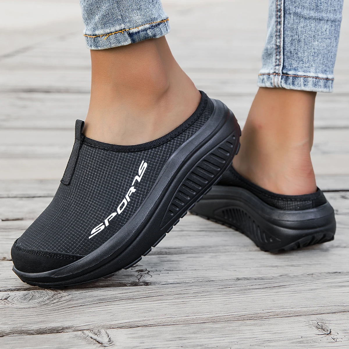 Summer women's one foot sports shoes breathable thin mesh/lazy shoes toe cap half drag sandals women's shoe