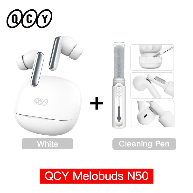 QCY Melobuds N50 ANC Bluetooth 5.4 Wireless Earphones Active Noise Cancellation/6 Mics Clear Call Earbuds Multipoint Connection
