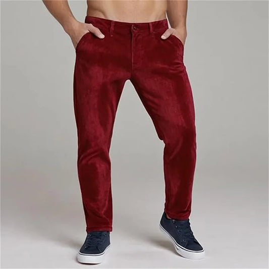 Men s Stylish  Fit Corduroy Trousers Mid Rise Solid Color/Casual Tapered Pants Long Straight Leg Pants