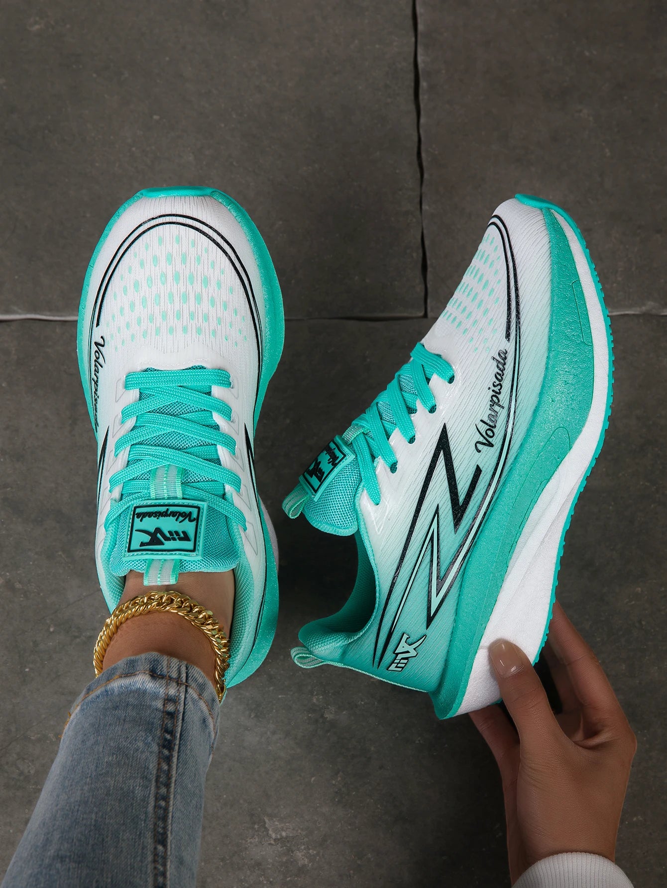 Women Gradient Lightning Print Running Sneakers Breathable/Flying Weave Mesh Light Cushion Non Slip Shock Absorb Athletic Shoes