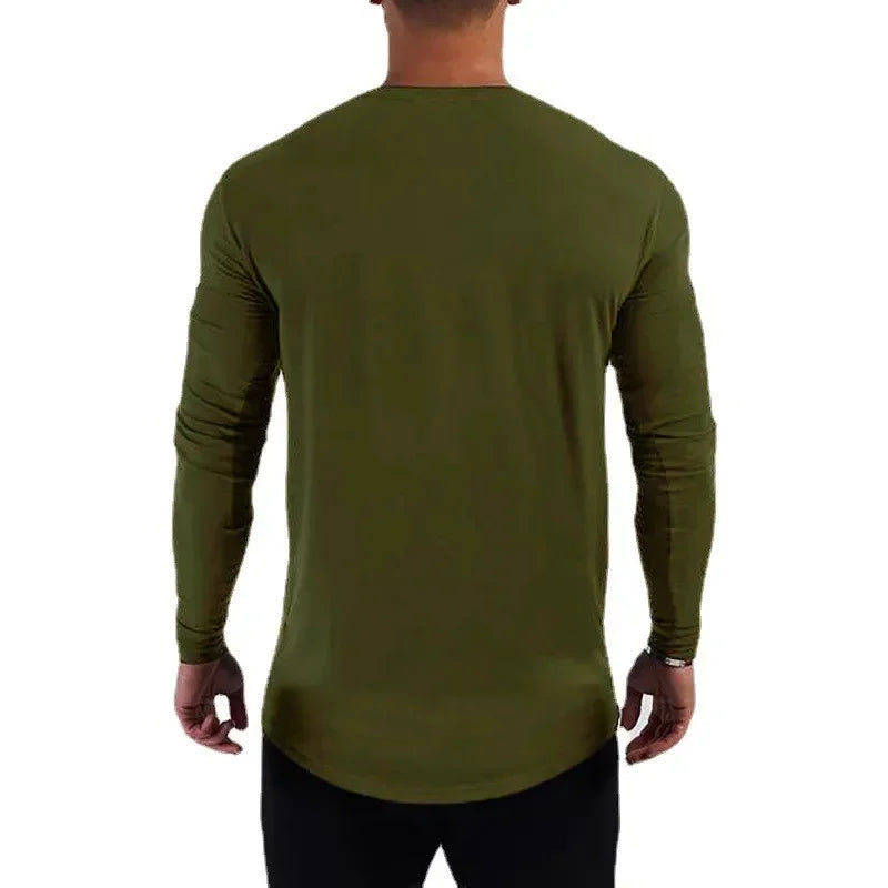 Plain Cotton Breathable Long Sleeve Clothing Gym Fitness Bodybuilding/Sport T-shirts Men's Workout Casual Slim Fit Autumn Shirts