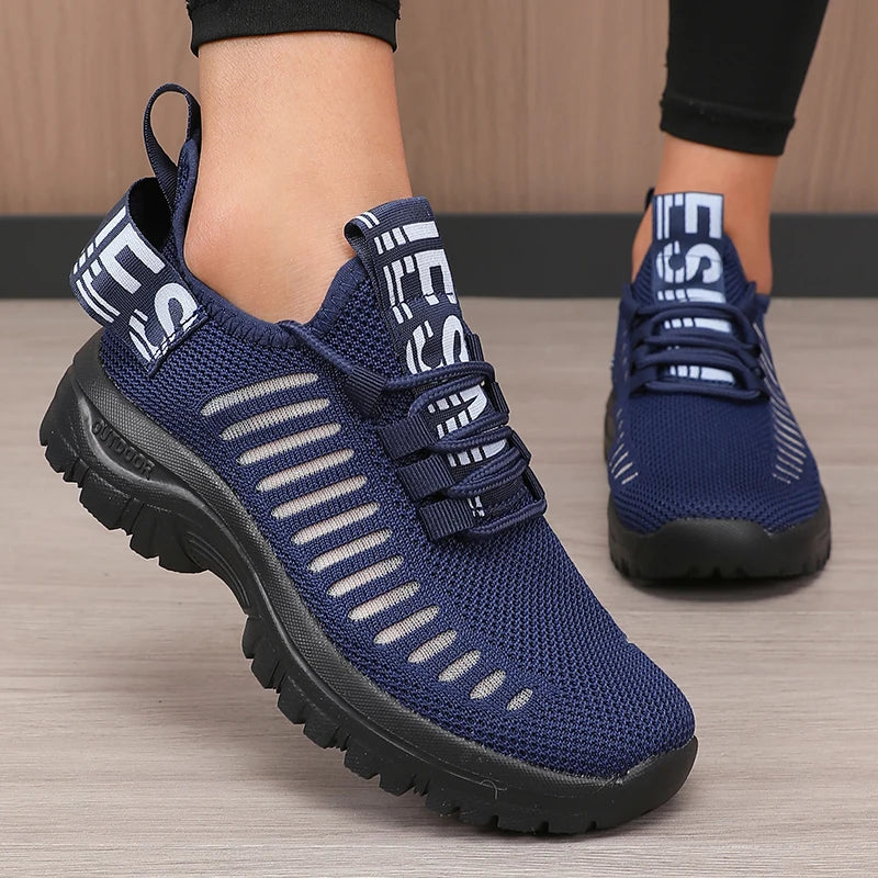 Women's Fashion Mesh Shoes New Trendy Design Breathable/Cool Comfortable Anti Slip Sole Outdoor Walking Flat Lace Up Shoes