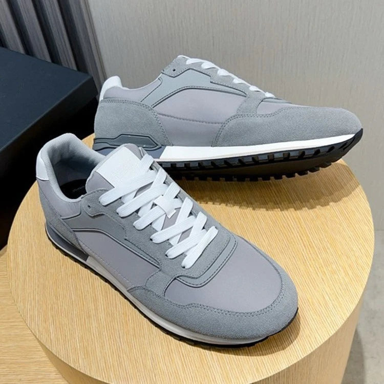 New Men's Casual Sports Sneakers Genuine Leather Patchwork/Fabric Korean Style Versatile Comfort Travel Shoes