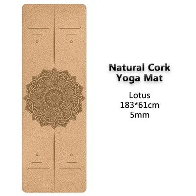 5mm Natural Cork TPE Yoga Mat 183*61cm Fitness Mats/Gym Pilates Pad Training Exercise Sport Mat With Position Body Line