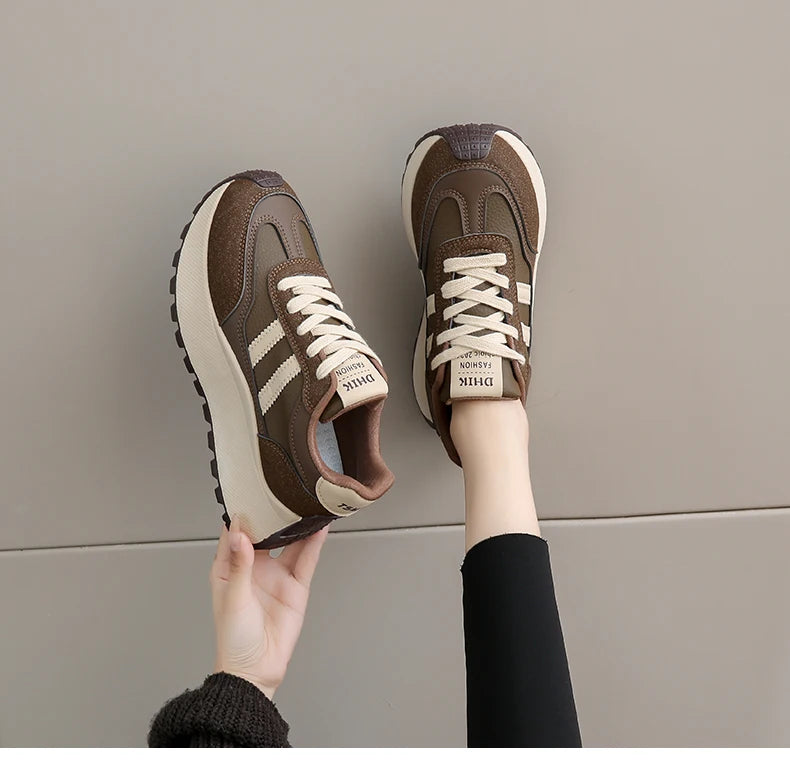 New Summer Autumn Women's Shoes With Thick Sole Casual Board Shoes/Spliced Sports Leather Surface Shoes For Students
