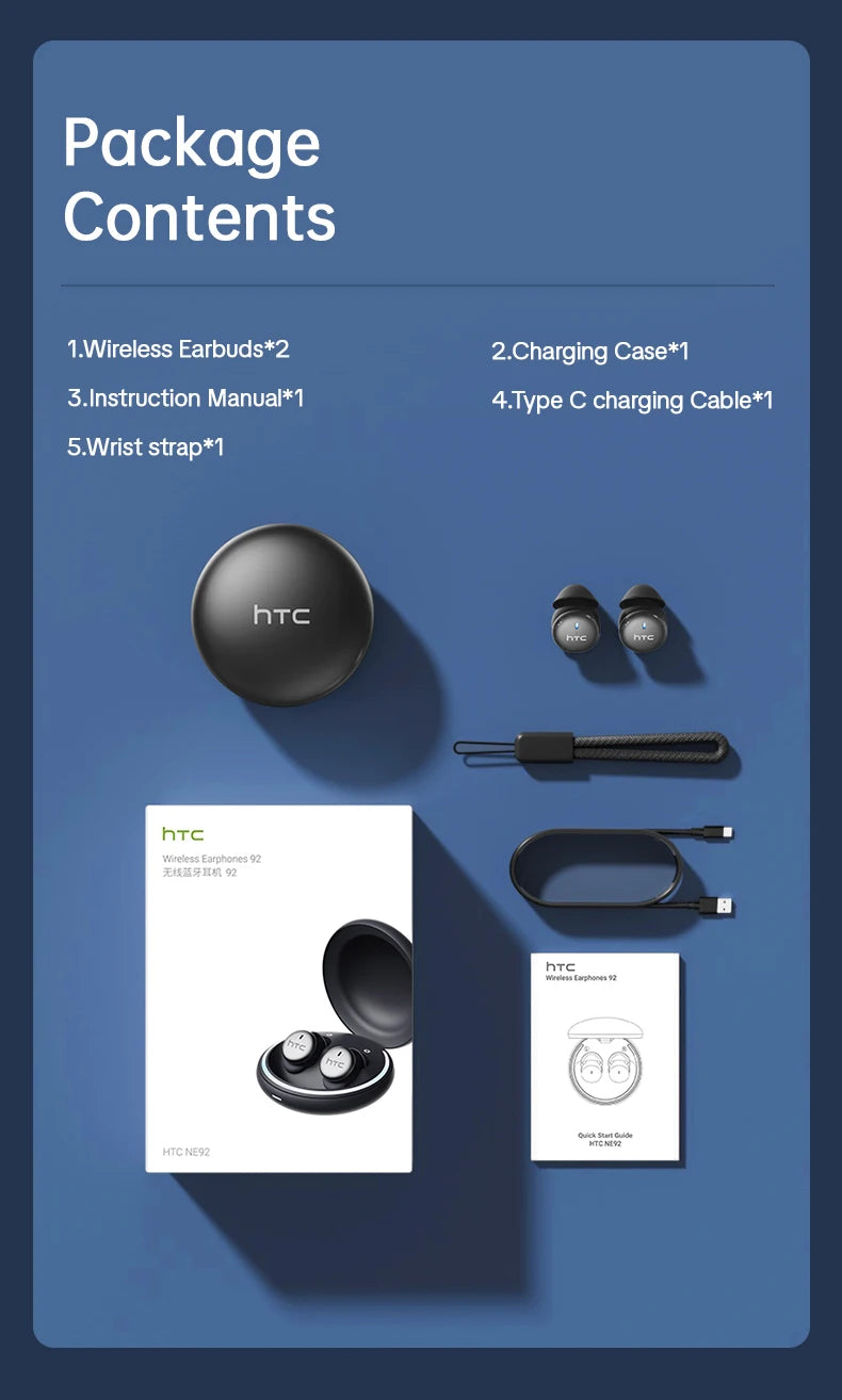 HTC NE92 Wireless Bluetooth 6.0 Sleep Earbuds In Ear Headphones/Mini Invisible Earbuds 30H Playtime Comfortable Secure Fit Earbud