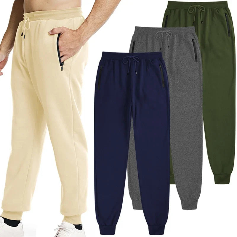 New Men's Sport Casual Baggy Sweatpants with Side Zipper Pockets/Elastic Waist Joggers for Fitness Gym Clothing