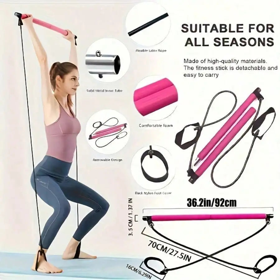 1 Set Of Pilates Bar Accessories, With Colorful Resistance Bands - Stainless Steel Fitness Equipment For Women