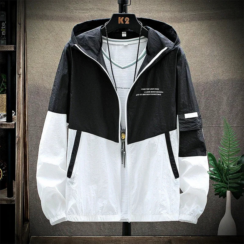 Summer Skin Coats Men Ultra Light UV Sun Protection Big Size Hooded/Windbreaker Jacket Men Striped Casual Outwear