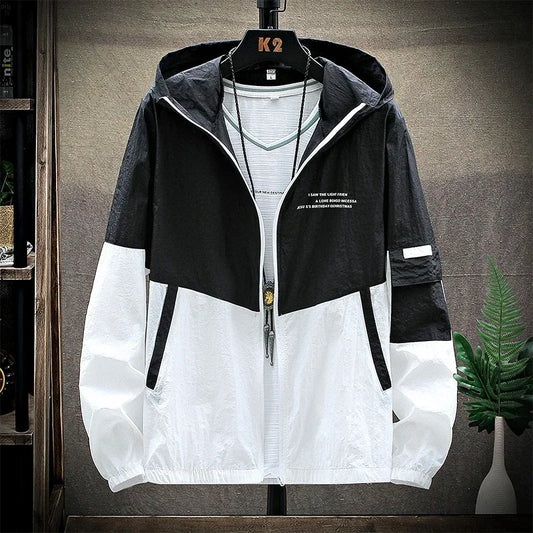 Summer Skin Coats Men Ultra Light UV Sun Protection Big Size Hooded/Windbreaker Jacket Men Striped Casual Outwear