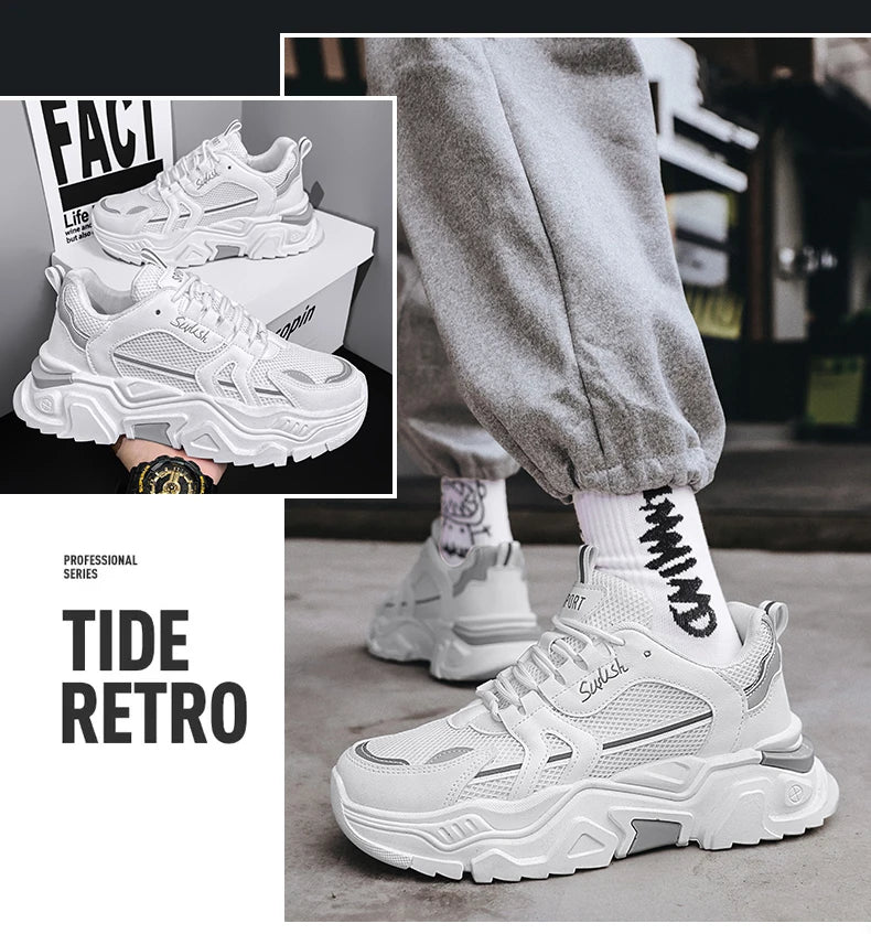 Men's thick soled casual mesh panel shoes summer breathable/soft soled running shoes outdoor fashion sports shoes male sneakers