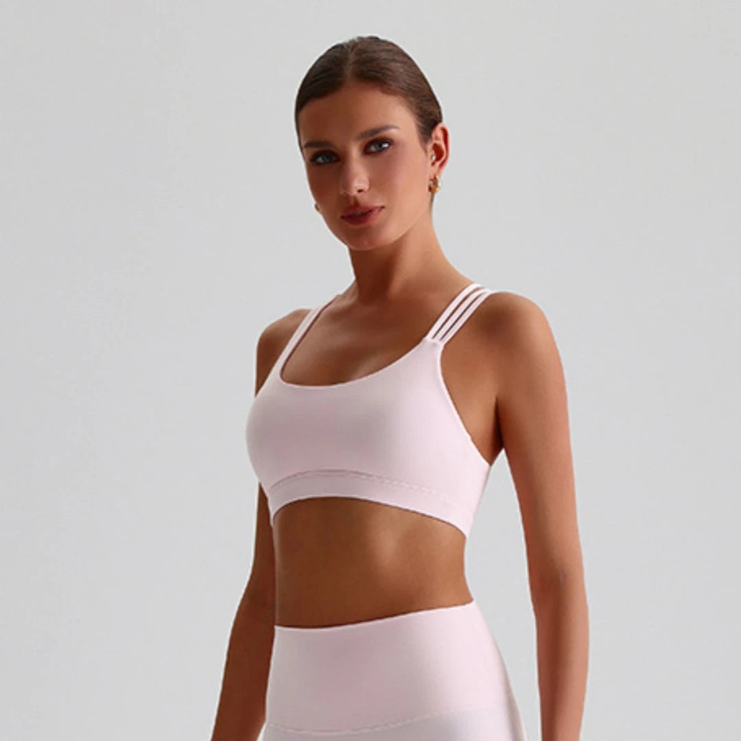 Solid Color Butter Cross Gym Yoga Underwear Women Cross Back/Shoulder Straps Fitness Sport Bra High Impact Push Up Top With Pad