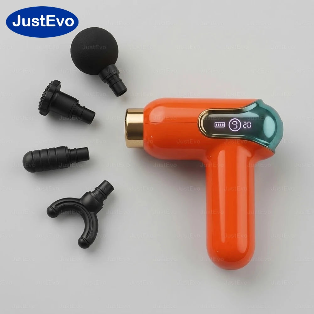JustEvo Portable Massage Gun 9 Speeds Percussion Massager with 4 Heads/Smart LCD Screen Type-C Rechargeable Body Relaxer