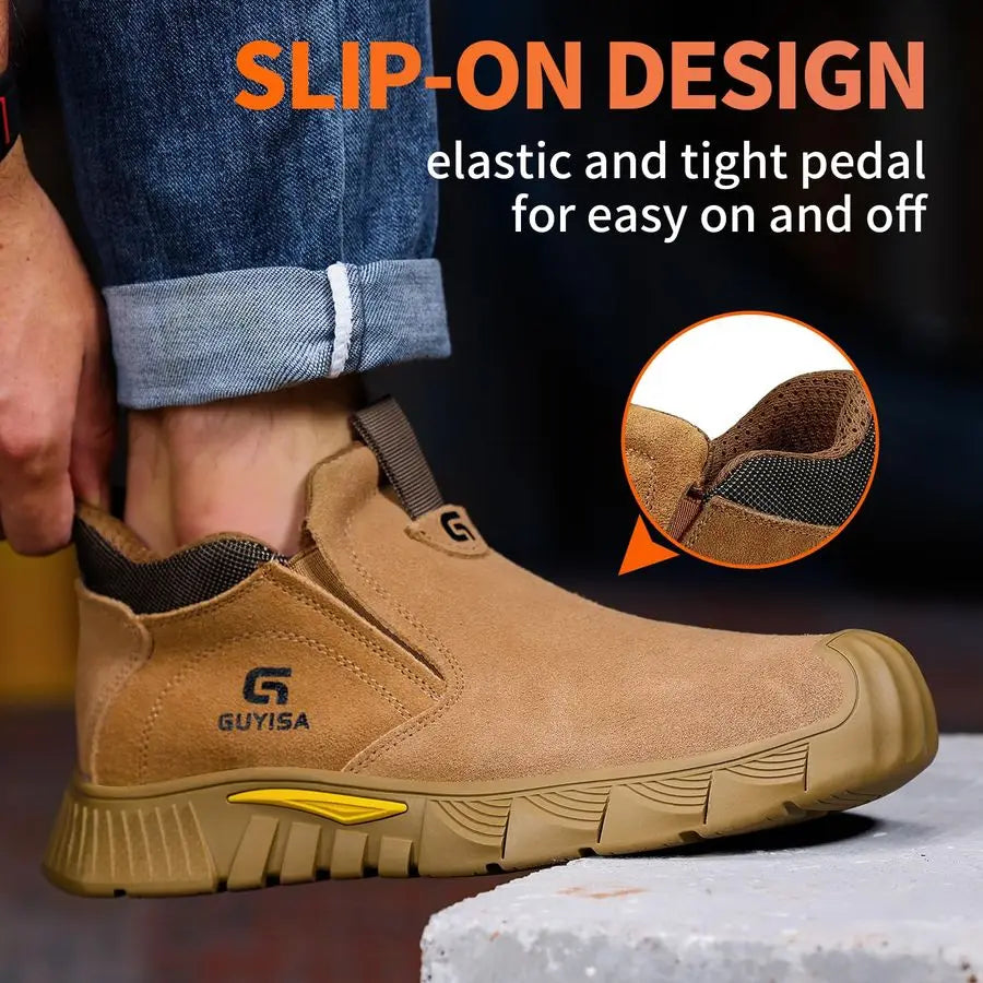 Boots for Men Slip On Indestructible Steel Toe Work Boots for Men/Fireproof Safety Steel Toe Shoes Construction Mens Work Safety
