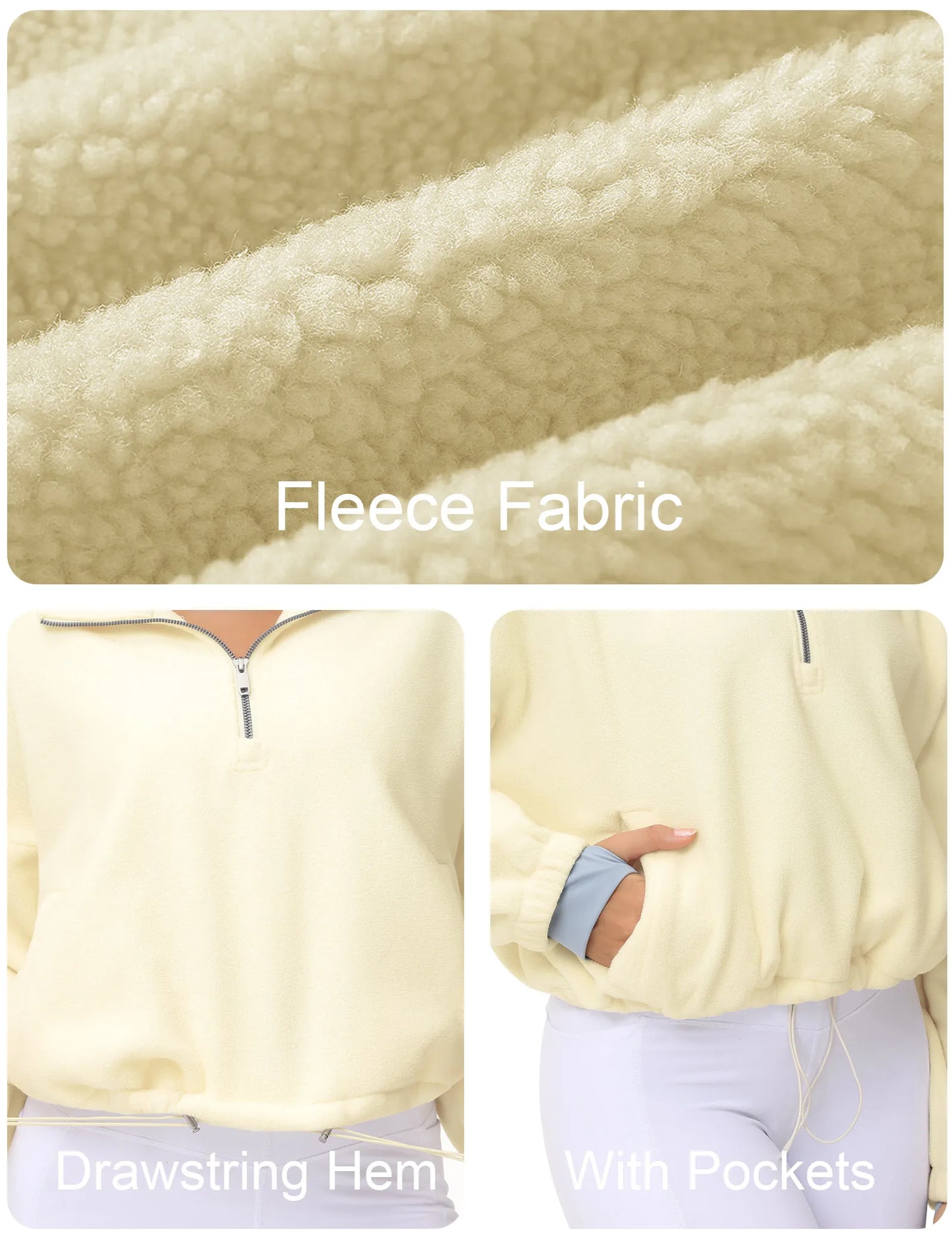 THE GYM PEOPLE Women’s Half Zip Crop Pullover Sweatshirt Fleece/Loose Fit Workout Tops with Pockets Drawstring
