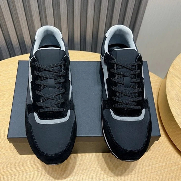 New Men's Casual Sports Sneakers Genuine Leather Patchwork/Fabric Korean Style Versatile Comfort Travel Shoes