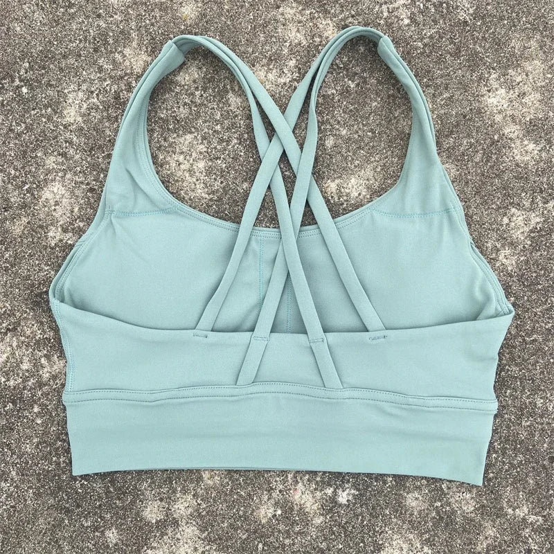 Cross Straps Sports Bra Women Gym Sports Top High Support/Fitness Bralette Yoga Vest Push Up Running Underwear With Chest Pad